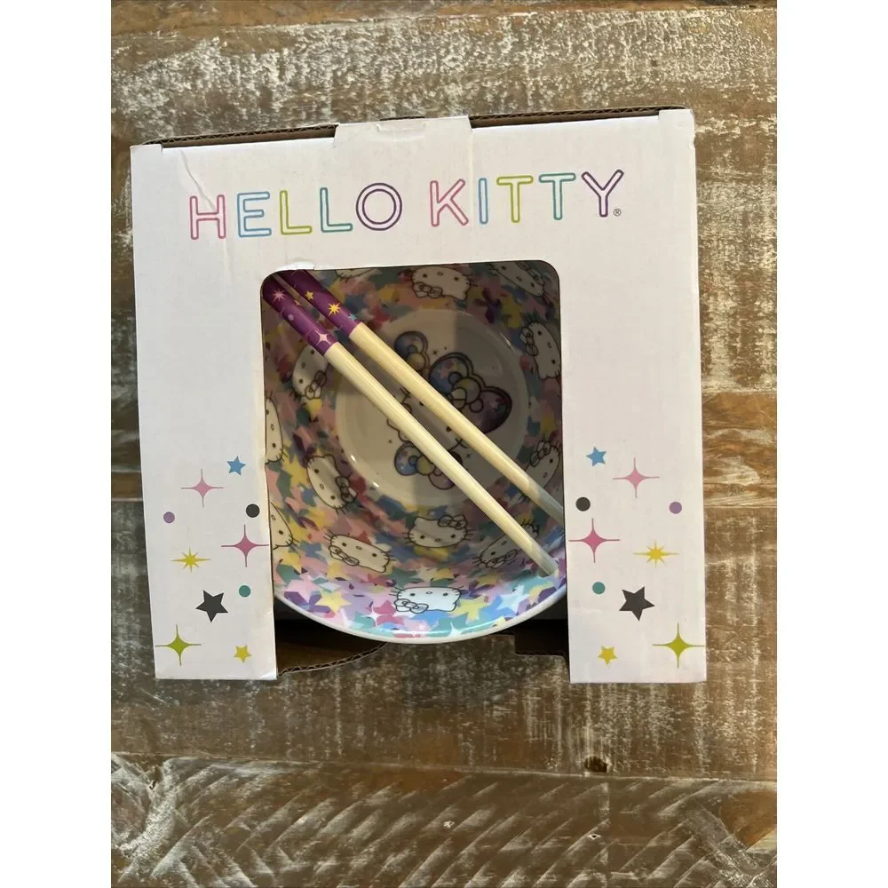 NEW Hello Kitty Ceramic Ramen Bowl 20‎ Oz With Chopsticks